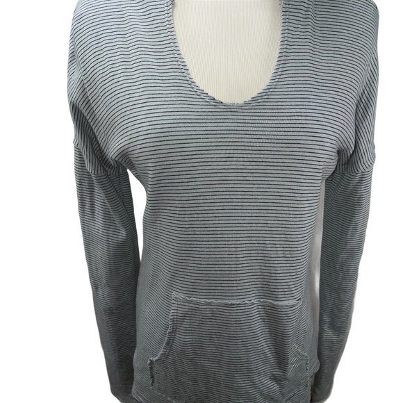 Sundance Striped Lightweight Cotton Knit Top Sweatshirt Hoodie Pocket Stretch - Picture 7 of 11